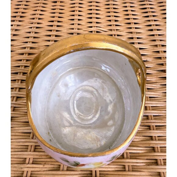 Antique 30's Austria Hand-Painted Floral Porcelain Basket With Gold Handle - Picture 6 of 14